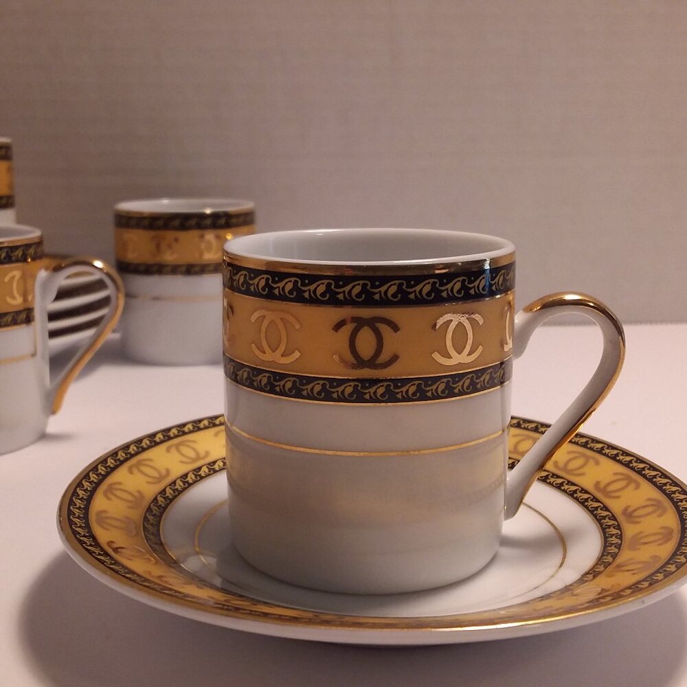 Bavaria German MCS TIGER YEDI DEMITASSE CUPS SAUCERS SET 5 Prozellanfabrik